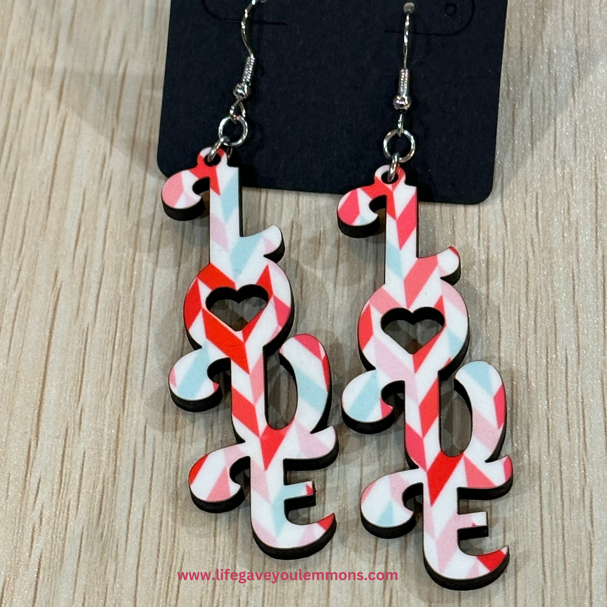 Earrings - Herringbone Script Vertical Love