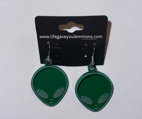 Earrings - Green Alien