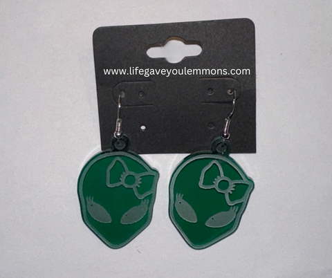 Earrings - Green Alien with Bow