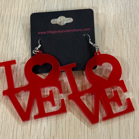 Earrings - Red Block Love