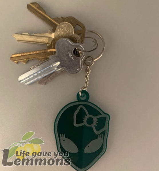 Keychain - Green Alien with Bow